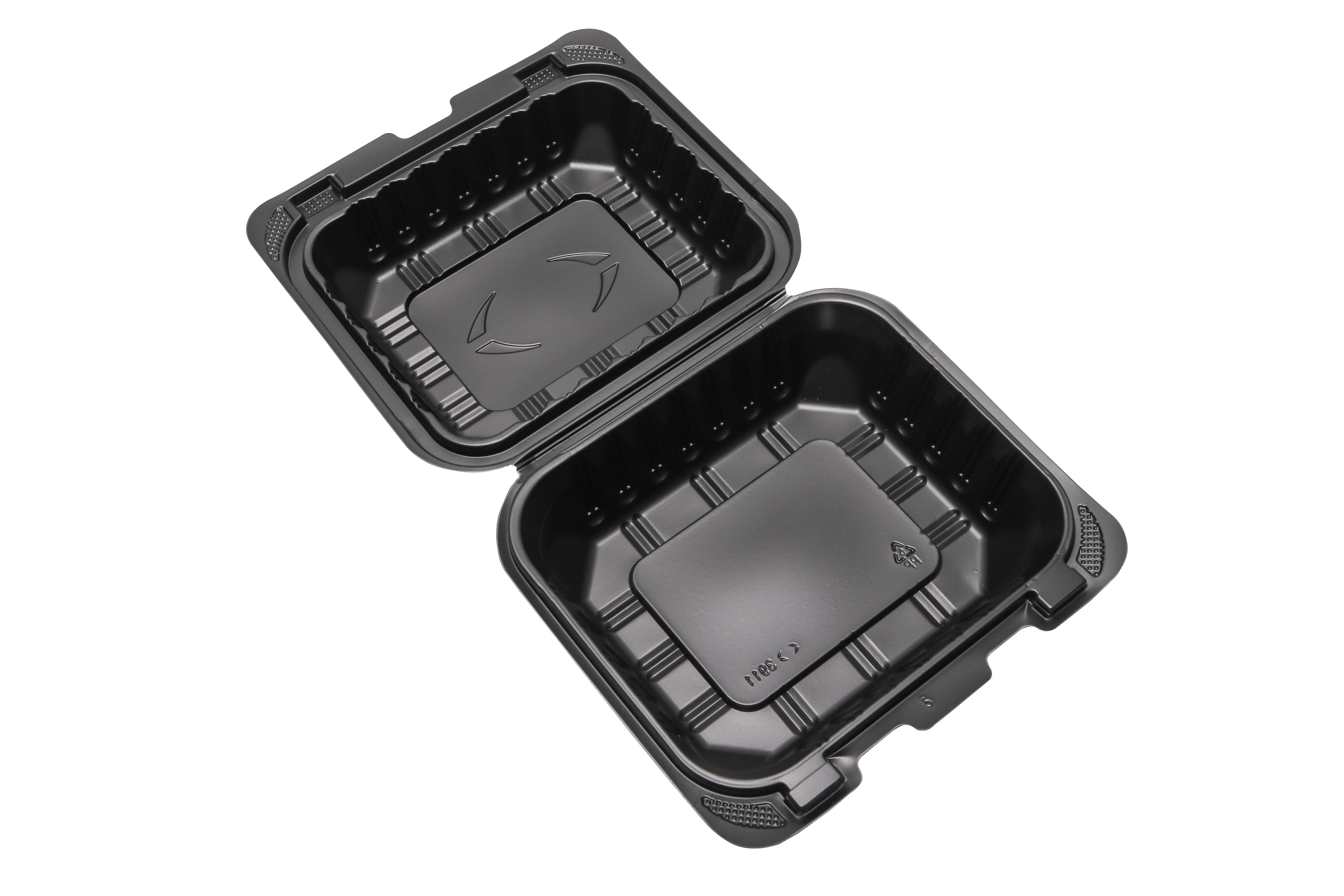 Disposable PP Lunch box with cap seal black square one grid fast food box