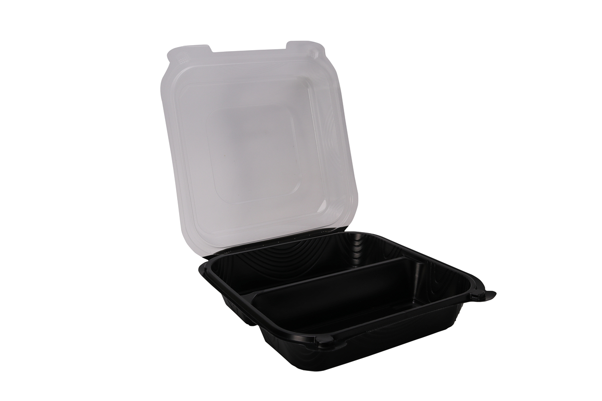Caja de almuerzo sellada PP desechable caja de comida rápida cuadrada negra